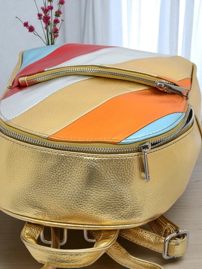 Sac à dos pour femme Royalfashion en cuir écologique avec rayures métalliques