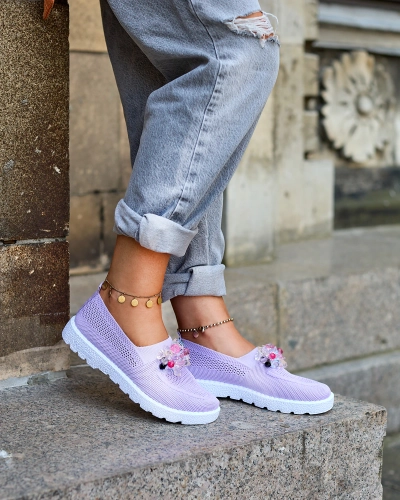 Royalfashion Mocassins en tissu violet pour femme avec cristaux Fezens