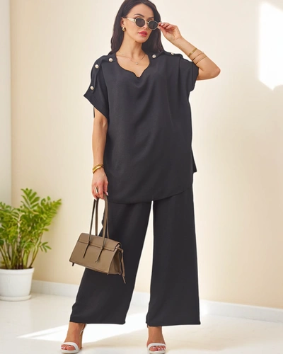 Ensemble en coton Royalfashion pour femmes avec des manches courtes et un pantalon large