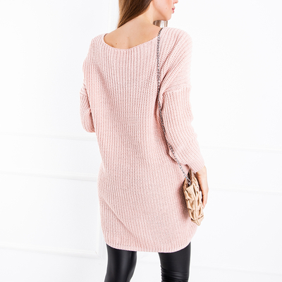 Pull long oversize rose clair pour femme avec poche à motif - Vêtements