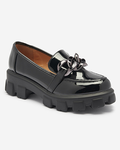 OUTLET Mocassins pour femmes en cuir écologique noir avec ornement Ivabos- Footwear