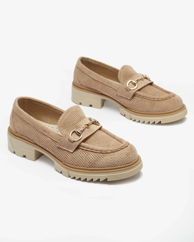 Royalfashion Mocassins ajourés pour femme marron clair avec chaîne Imerila