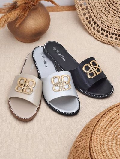 Royalfashion Claquettes plates pour femmes Aura Gold