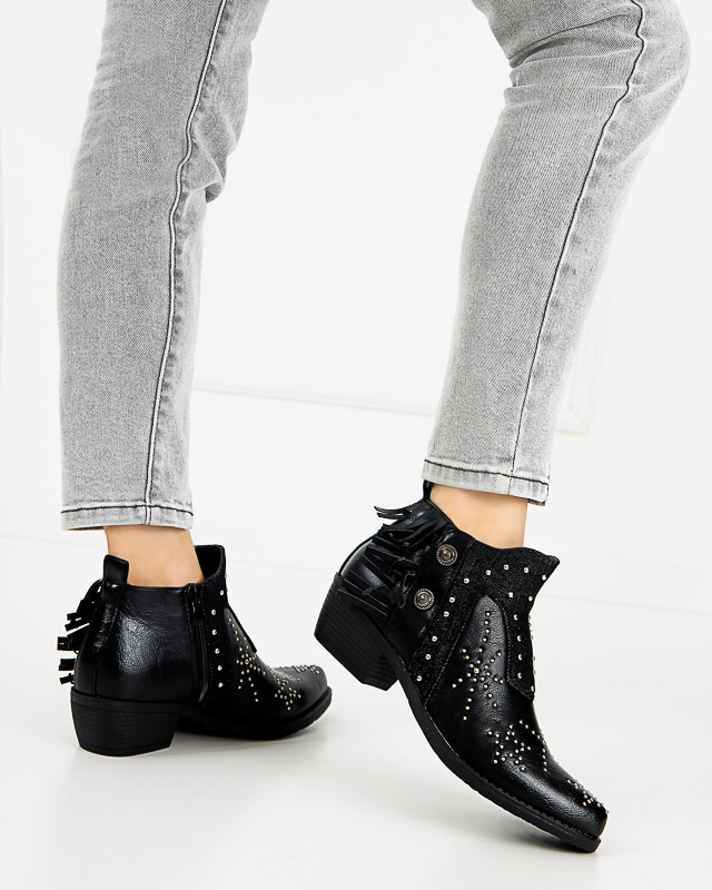 Bottines pour femmes noires avec jets et franges Sharon - Footwear