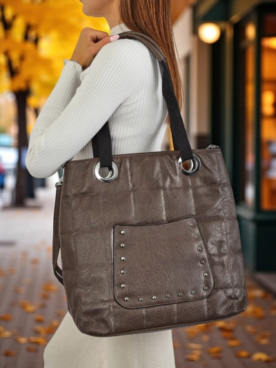 Sac pour femme Hera gris en cuir écologique avec fermeture éclair et rivets