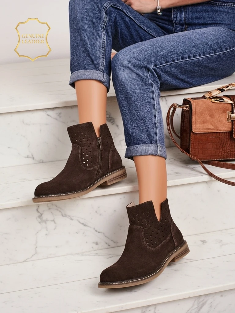 Aurelia Verona - Bottines en daim marron pour femmes en cuir naturel, talon de 3 cm