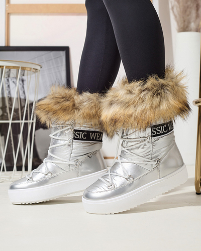 Bottes de neige argentées pour femmes avec fourrure Lilitsa- Footwear