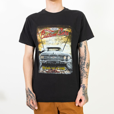 T-shirt en coton noir à imprimé voiture pour hommes - Vêtements
