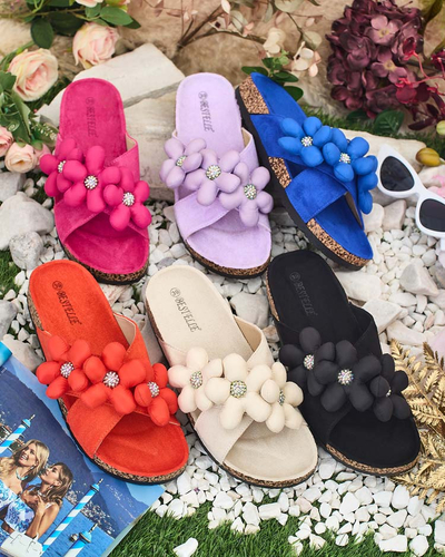 Royalfashion Women's Polidda Flower Strap Flip Flops