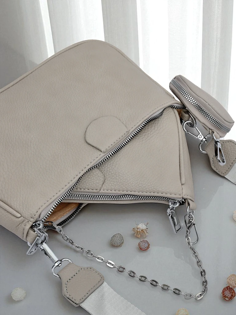 Sac à main pour femmes Arete MultiSet cuir écologique gris colombe, élégance 3en1