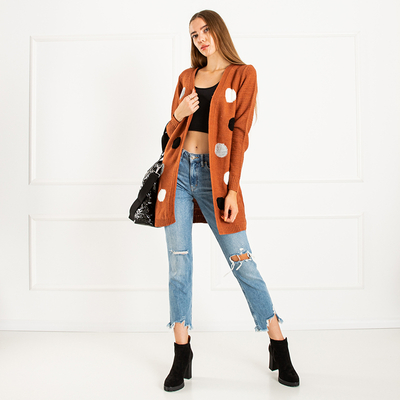 Cardigan noué marron pour femme avec épingles colorées - Vêtements