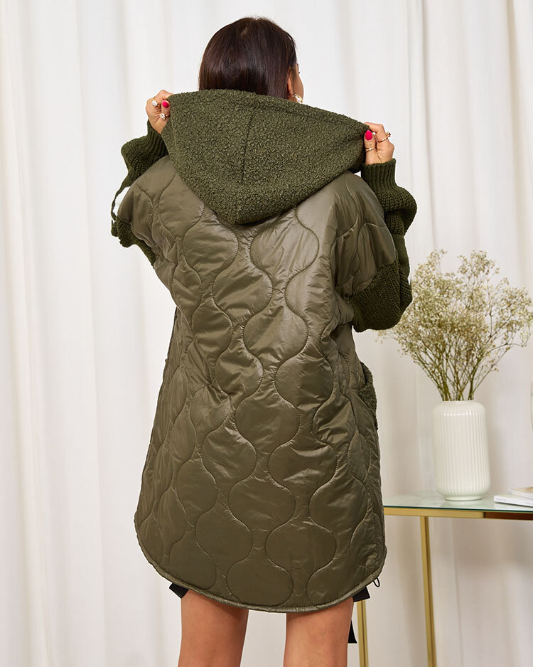 Royalfashion Veste matelassée kaki pour femme avec peau de mouton