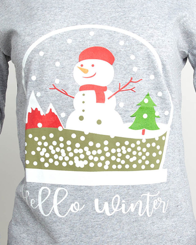 Pyjama 2 pièces gris pour femmes avec bonhomme de neige- Vêtements