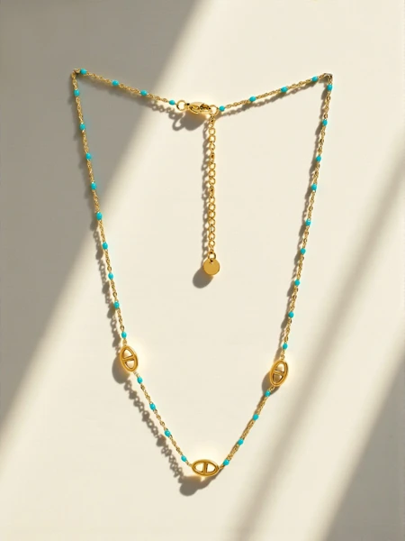 Collier Aurelia Kyanos de style grec en acier doré et perles