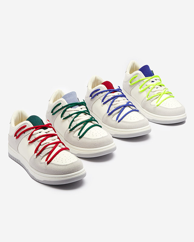 Baskets de sport pour femmes blanc-gris avec lacets bleu marine Olierinc - Chaussures