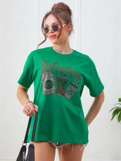 T-shirt en coton Royalfashion pour femmes avec imprimé en strass
