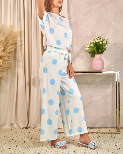 Royalfashion Ensemble bleu et blanc pour femme