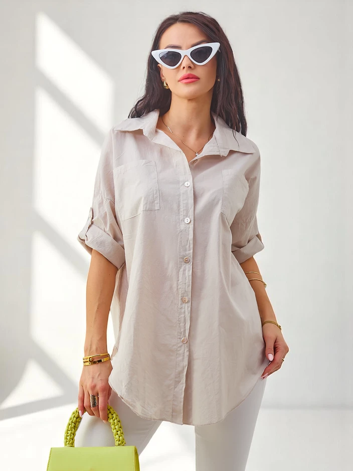 Chemise en coton pour femmes Royalfashion avec manches 3/4