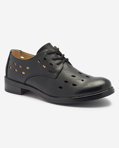 Demi-souliers en cuir écologique ajouré pour femmes en noir Selofso- Footwear