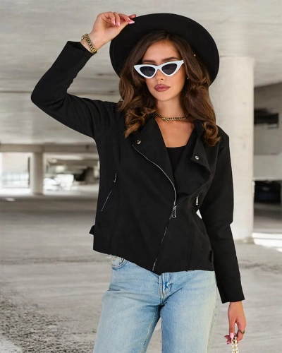 Royalfashion Veste en peau de bélier éco-suède pour femme avec poches