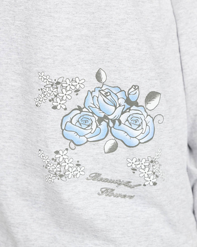 Pyjama pour femmes avec imprimé floral en gris-bleu TAILLE PLUS- Vêtements