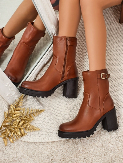 Bottines femme en cuir écologique à talons épais Sylvarra