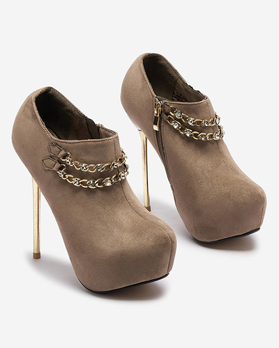 Gris-beige chaussures à talon haut pour femmes Ehcso- Footwear