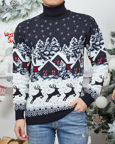 Royalfashion Pull à col roulé homme Noël bleu marine