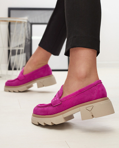 Fuchsia mocassins ajourés pour femmes sur une semelle solide Ejina - Chaussures