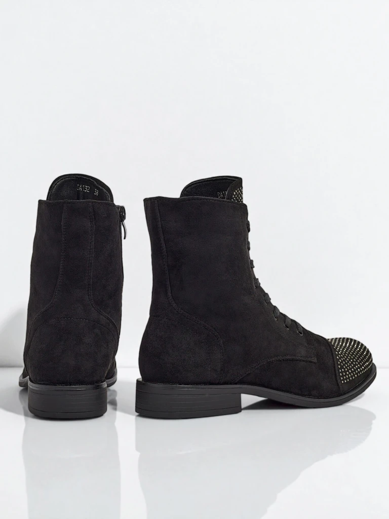Bottines à lacets pour femmes en éco-daim avec zircons Marvelli