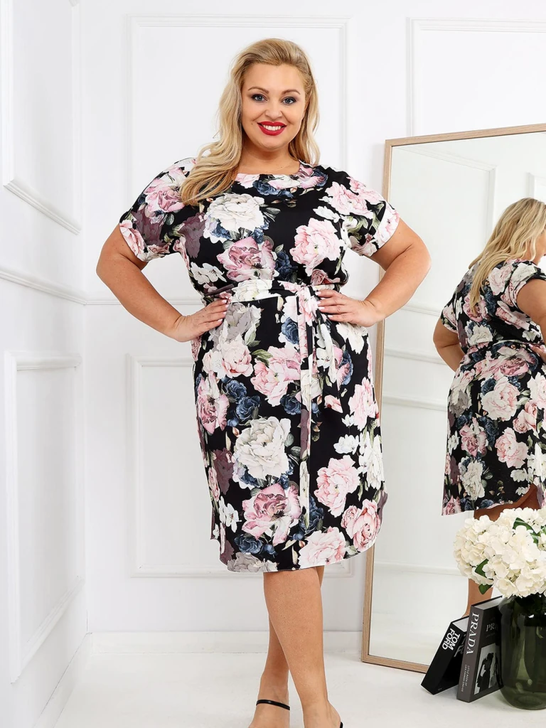 Robe mi-longue pour femmes Royalfashion avec manches courtes et nœud rose