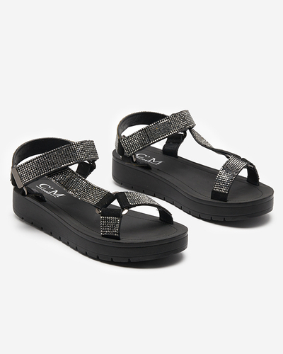 Sandales pour femmes avec zircons en noir Qroc- Footwear