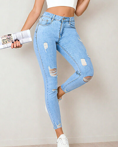 Royalfashion Jean tube pour femme avec frottement