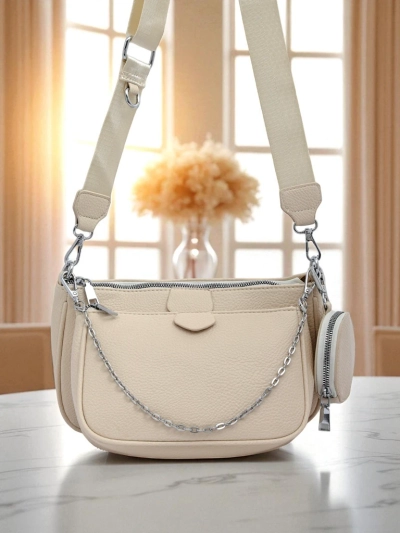 Sac à main en cuir pour femmes Perseida Multi Beige avec chaîne et pochette