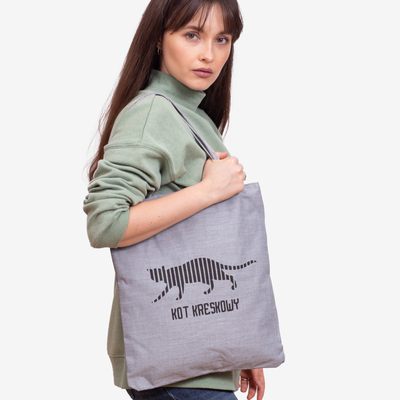 Sac en tissu gris avec inscription et imprimé chat - Accessoires