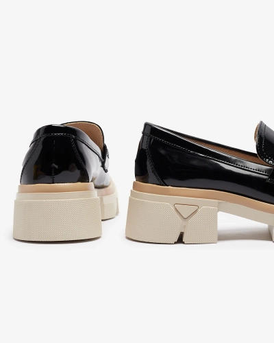 Mocassins en cuir verni écologique pour femme noir Sepop- Footwear