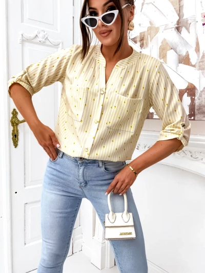 Chemise rayée pour femmes Royalfashion avec des citrons et un col en V