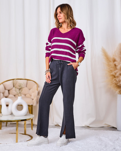 Royalfashion Pantalon en velours côtelé gris foncé pour femme