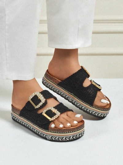 Royalfashion Sandales pour femme avec boucles strassées GlamCork