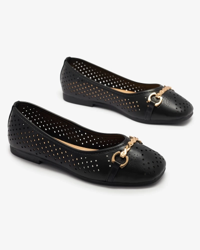 Ballerines ajourées noires pour femme avec ornement doré Serilla- Footwear