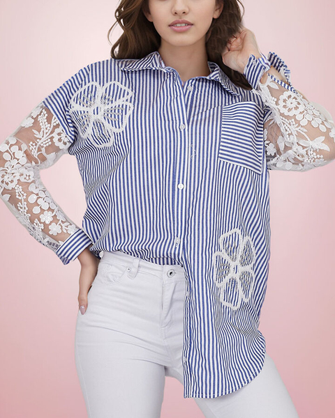 Royalfashion Chemise rayée pour femme avec dentelle