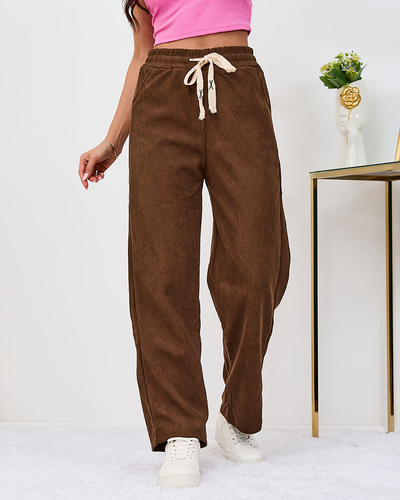 Royalfashion Pantalon pour femme en velours côtelé marron chaud