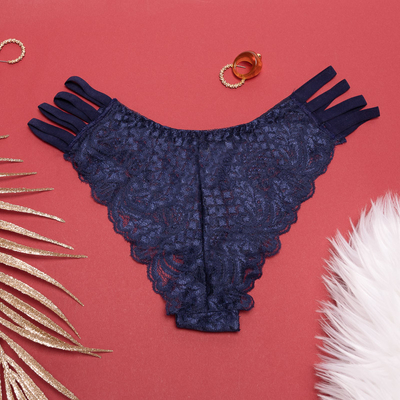 Culotte pour femme en dentelle bleu marine, type brésilien à rayures - Sous-vêtements