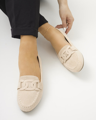 Mocassins femme en éco-daim couleur crème Reiaka - Chaussures