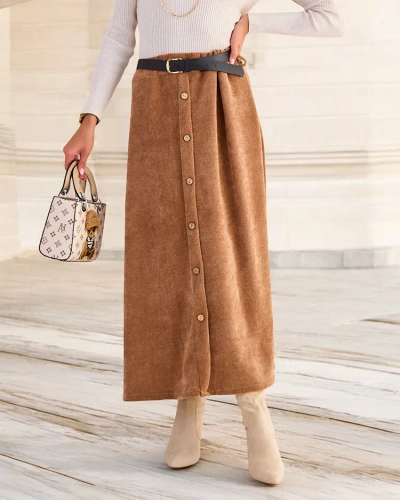 Royalfashion Jupe midi pour femme avec boutons décoratifs