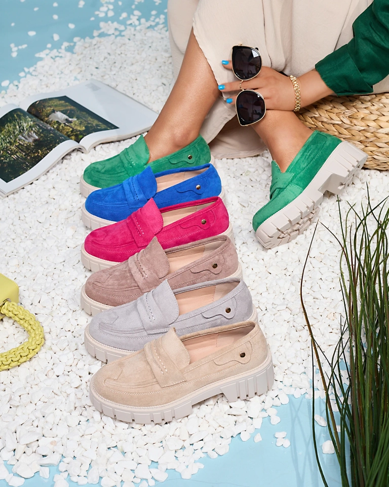 Eco suede green moccasins for women Siherta- Footwear