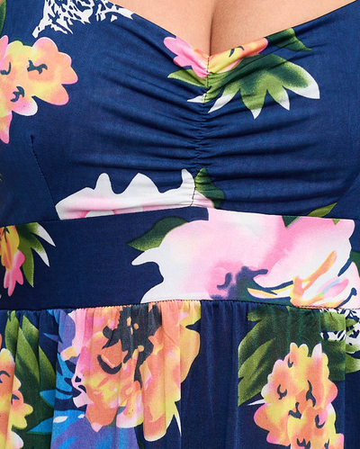 Robe mi-longue fleurie bleu marine - Vêtements
