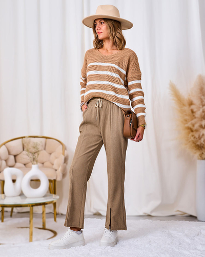 Royalfashion Pantalon femme en velours côtelé kaki