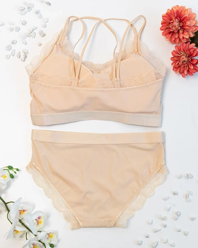 Ensemble lingerie beige femme avec dentelle - Sous-vêtements