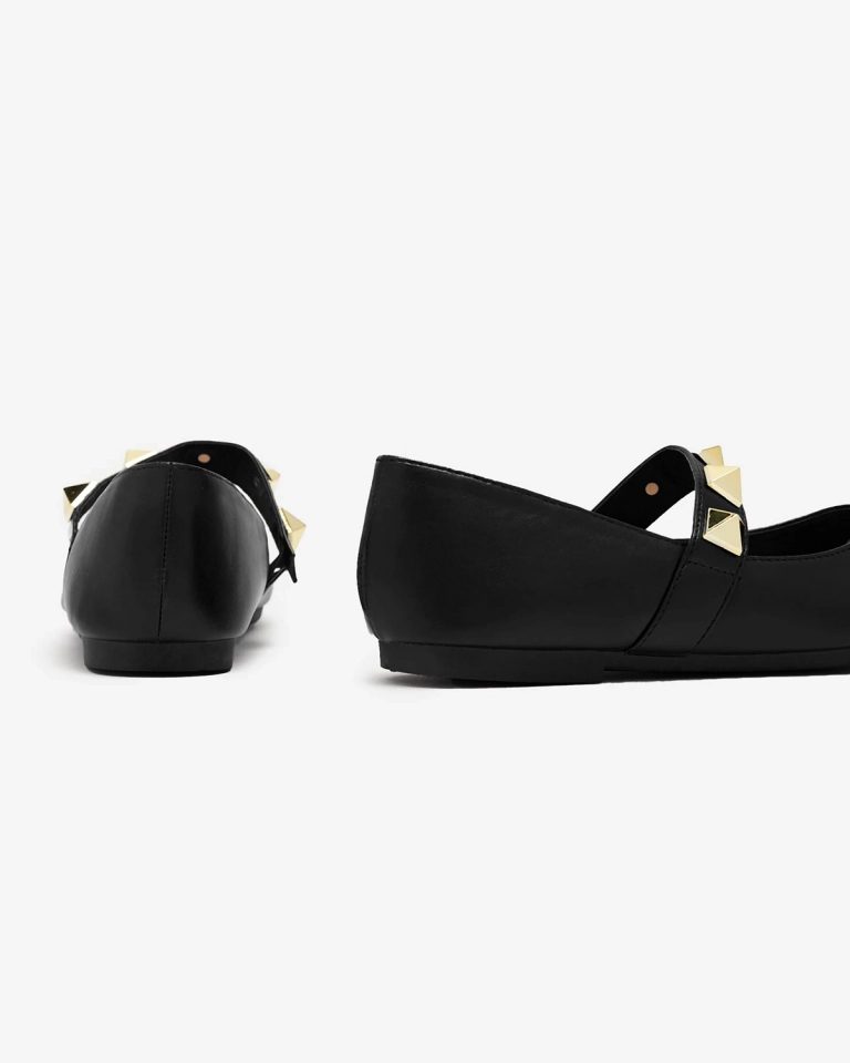 Ballerines noires à talon plat avec clous Dejika - Chaussures